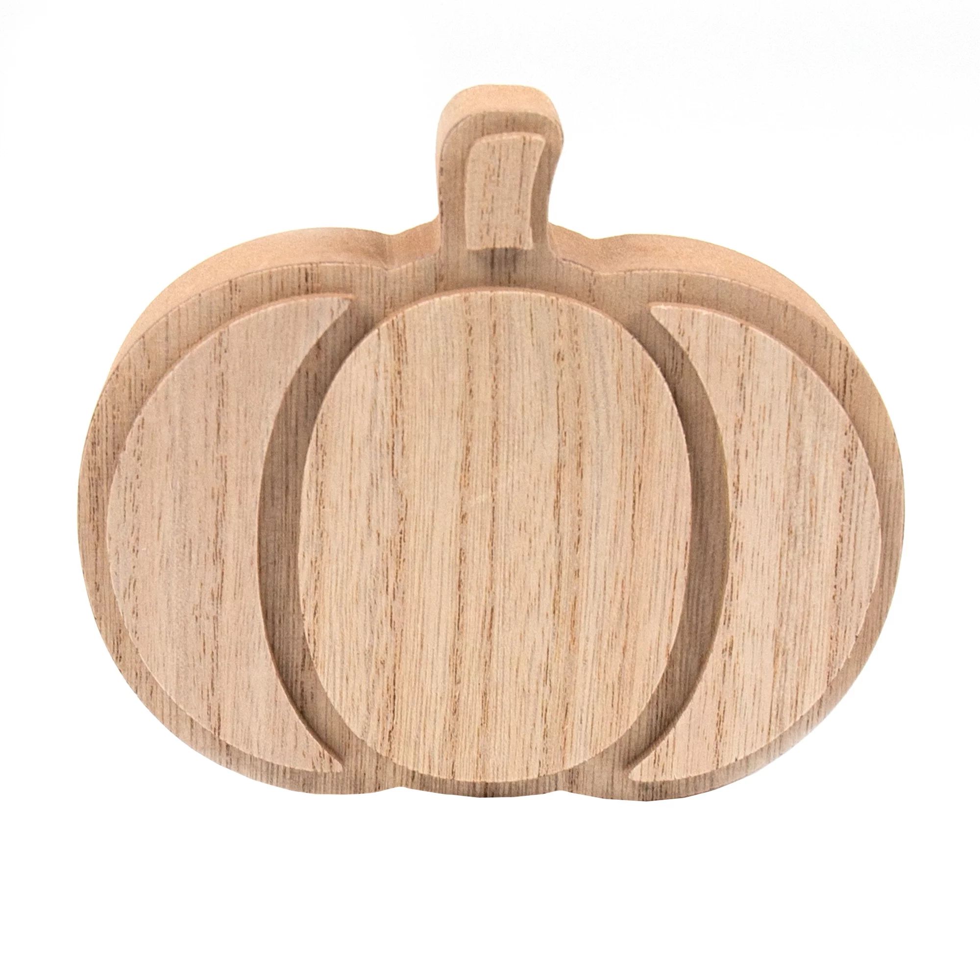 Natural Brown Wood Pumpkin Tabletop Decoration, 3.75" x 4.37", by Way To Celebrate | Walmart (US)