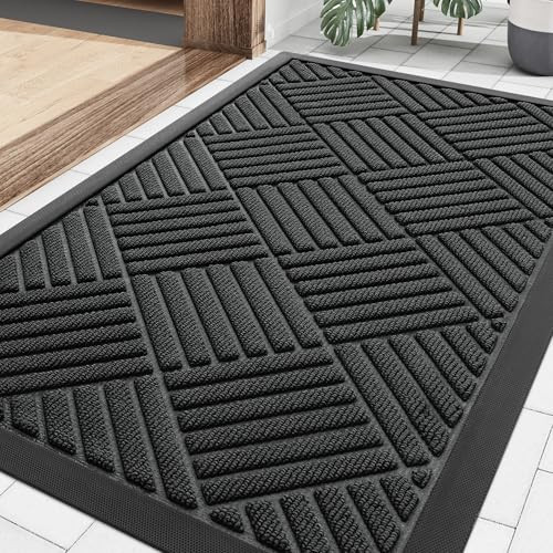 Smiry Front Door Mat Outside Entrance, Heavy Duty Outdoor Indoor Natural Rubber Doormat, Non Slip, Trap Dirt and Moisture, Easy Clean, Low Profile Patio Porch Entryway Mat, 29.5x17, Black | Amazon (US)