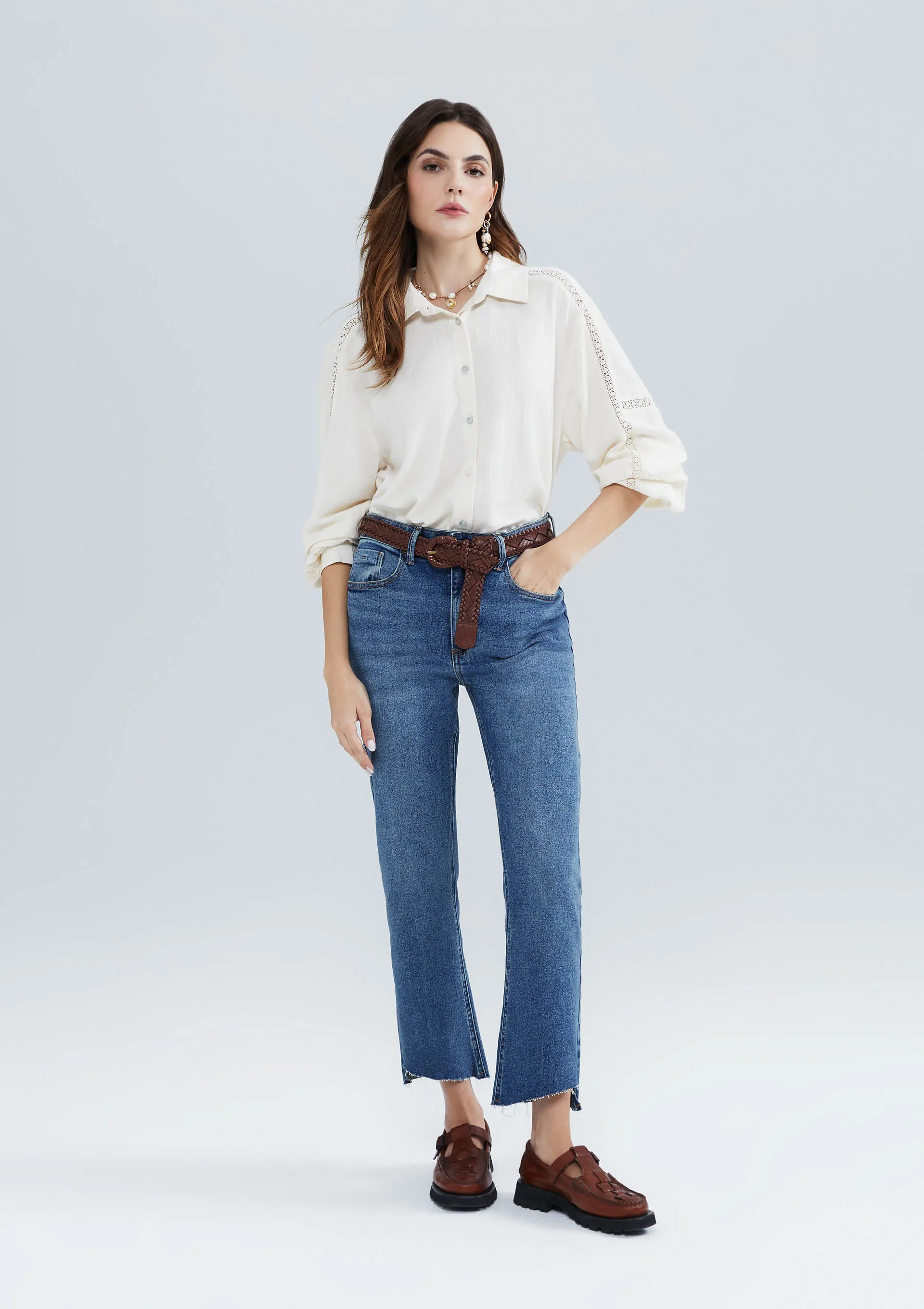 Calça Jeans Feminina Cintura Alta Reta Cropped - Hering Store | Hering (BR)