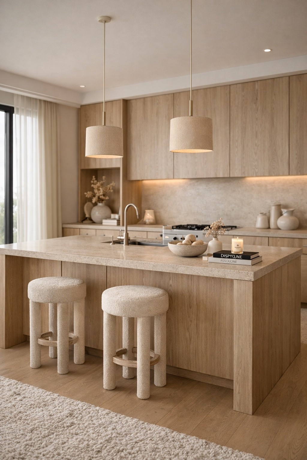 Modern kitchen in warm neutral tones featuring light wood cabinetry, a spacious island and minimal decor. Clean lines, soft lighting and cozy textures create a timeless and inviting kitchen design. Save for modern kitchen inspiration.
#kitcheninspo
#modernkitchen
#neutralinterior
#woodkitchen
#cozykitchen
#interiorinspiration
#modernhome
#luxuryinterior
#homedecor
#ltkhome
