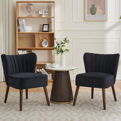 Velvet Accent Chair Set of 2 with Wing Backrest, Mid Century Modern Living Room Chairs with Wooden Legs, Comfy Single Sofa Side Chair | Target