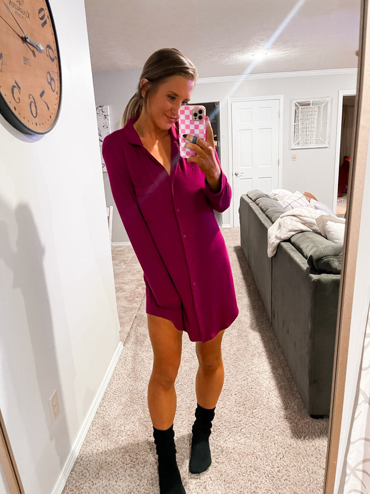 Target Pj dress | SO. C. O. Z. Y. | runs tts. Wearing a small. | also linked are these fuzzy scrunch socks which I own in every color and are on sale for $4. 

#pjs #targetsalefinds #loungewear #fuzzysocks #pajamas 

#LTKSeasonal #LTKfindsunder50 #LTKsalealert