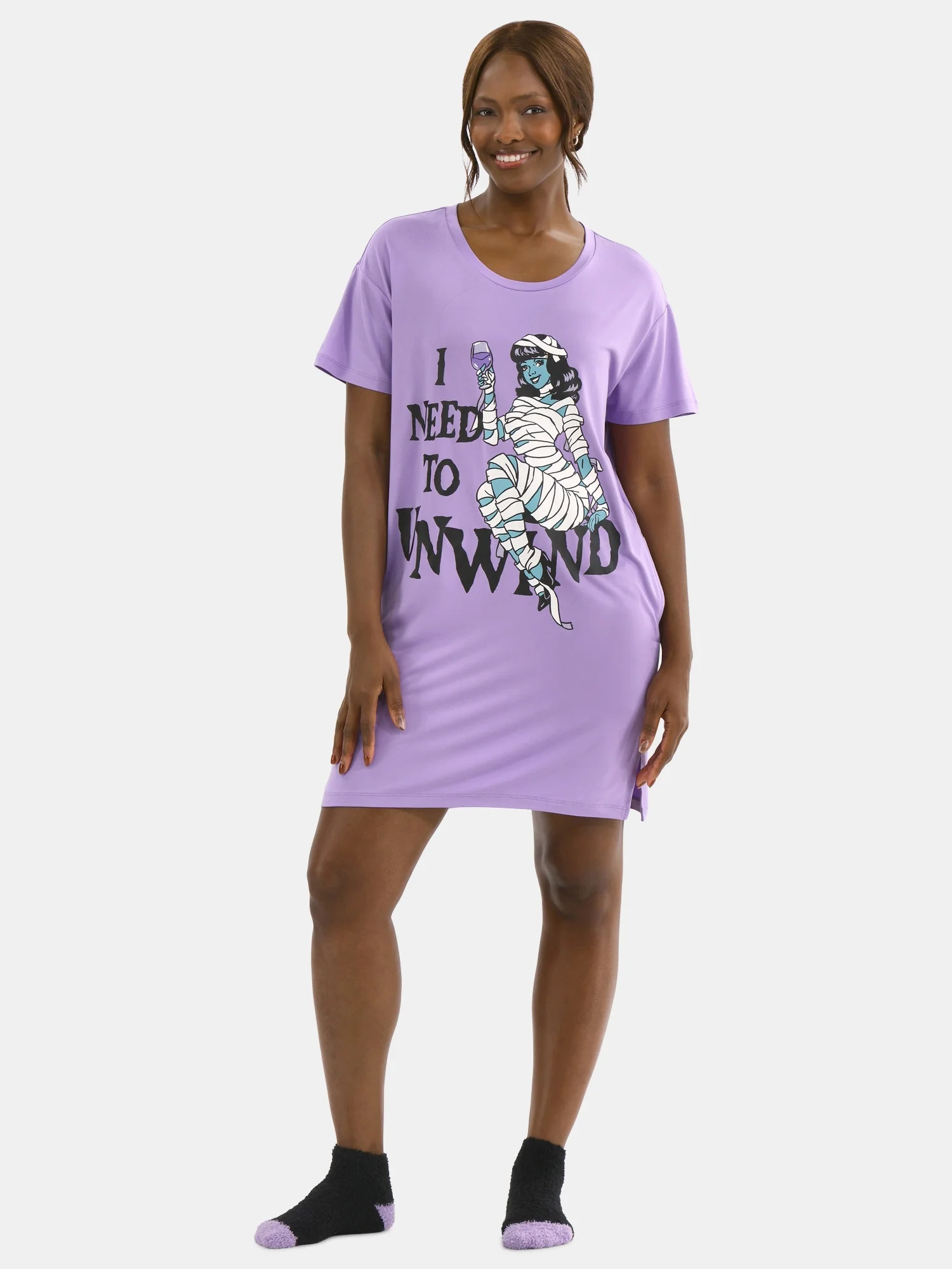 Halloween Women's Printed Sleepshirt Top and Socks Set from Way to Celebrate, 2-Piece, Sizes XS-3... | Walmart (US)