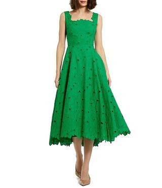 Embroidered Floral A-Line Sleeveless Midi Dress | Dillard's