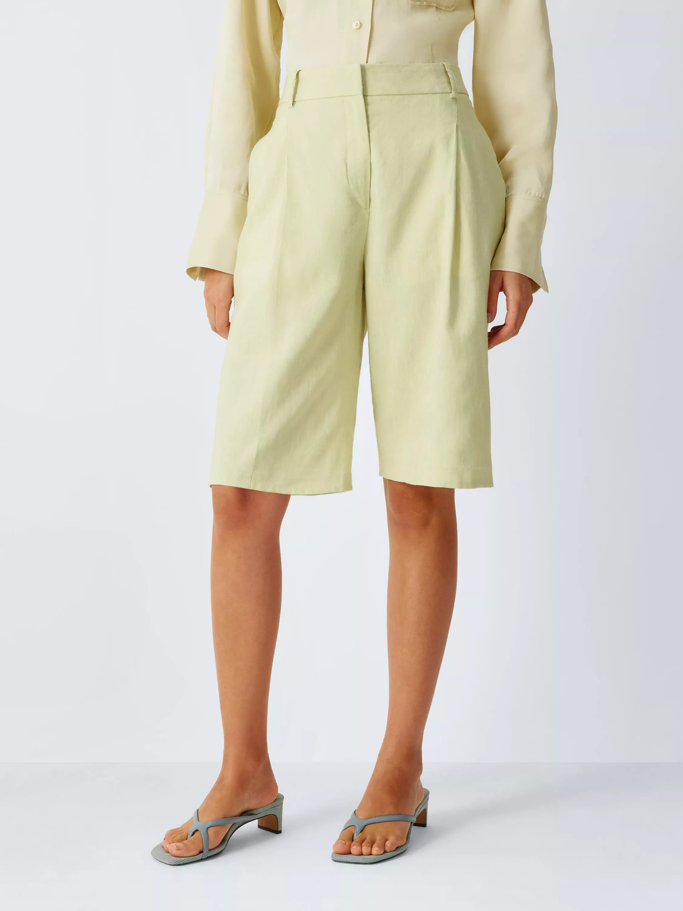 Linen Rich Pleat Detail Tailored Shorts, Spring Green | John Lewis (UK)