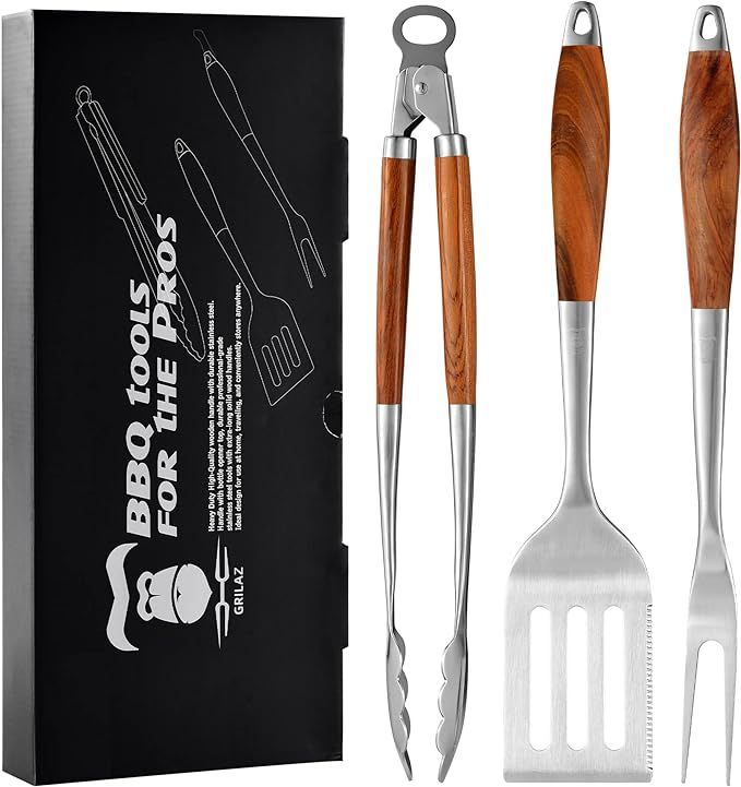 GRILAZ Heavy-Duty Rose Wooden BBQ Grilling Tools Set. Extra Thick Stainless Steel Multi-Function ... | Amazon (US)