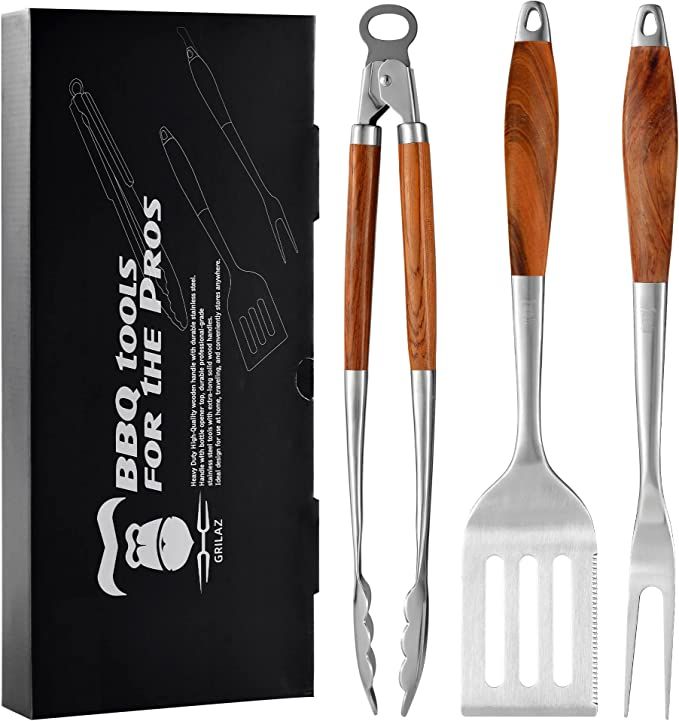 GRILAZ Heavy-Duty Rose Wooden BBQ Grilling Tools Set. Extra Thick Stainless Steel Multi-Function ... | Amazon (US)