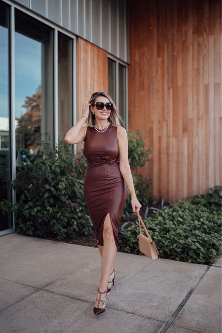 It’s Friday and I need a date night! My beautiful faux leather dress is on sale $38 and comes in black. It’s super stretchy and fits tts. My oversized sunnies are giving Jackie O vibes - buy 1 get 1 free!

Jewelry is 10% off with code Janie

Linking some budget friendly pumps and handbag. 

#LTKstyletip #LTKfindsunder50 #LTKfindsunder100