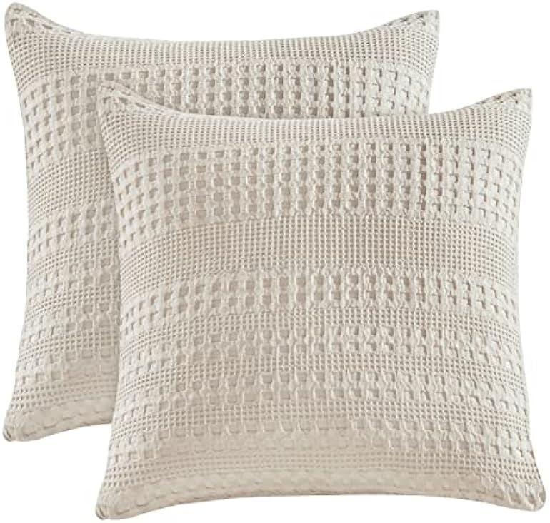 PHF 100% Cotton Waffle Weave Euro Shams 26" x 26", 2 Pack Elegant Home Decorative Euro Throw Pill... | Amazon (US)