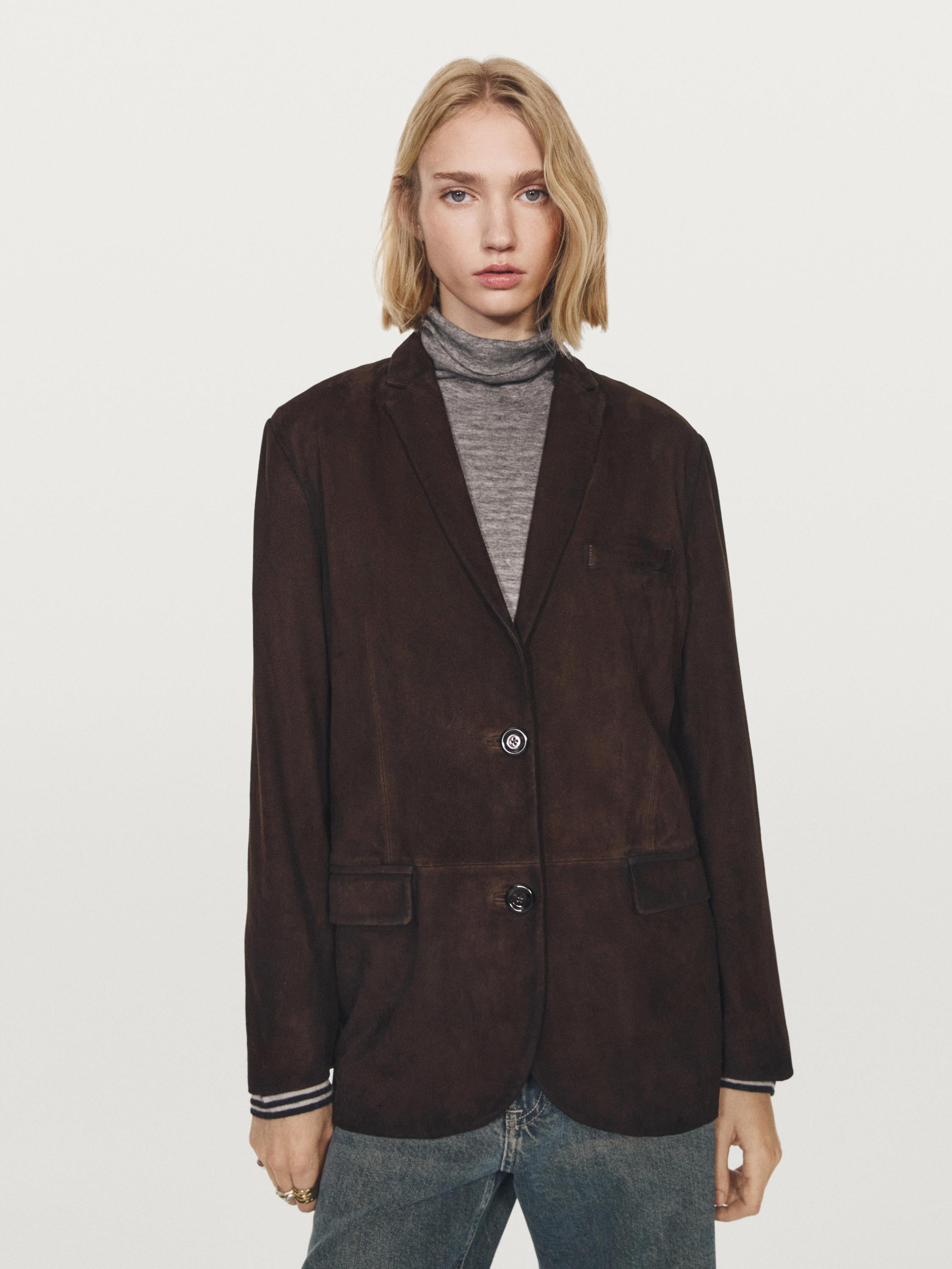 Suede leather blazer | Massimo Dutti UK