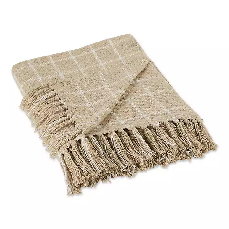 Brandy Tan Plaid Fringed Throw | Kirkland's Home