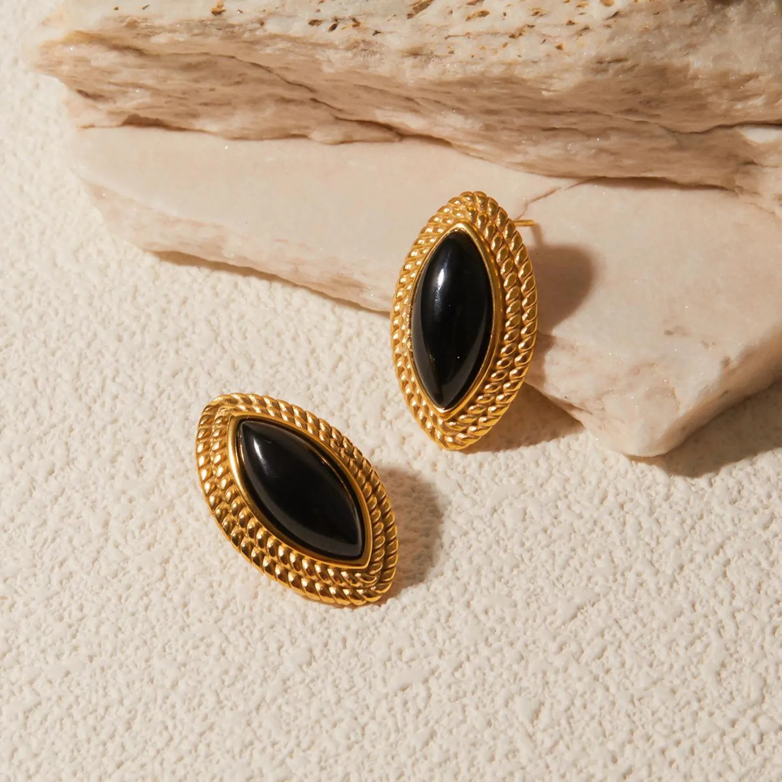 Onyx 18K Gold Black Stone Earrings | Etsy (Global)