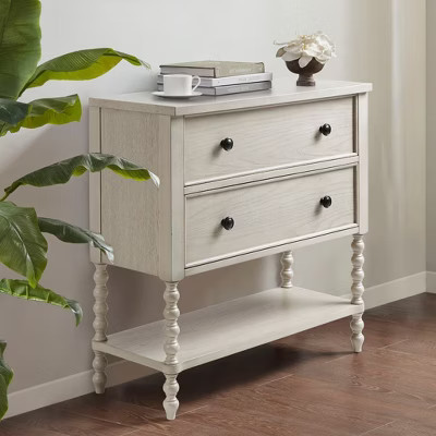 Okak Retro Style 2-Drawer Dresser, Solid Wood Accent Chest of Dresser with Turned Legs & Lower Shelf for Bedroom Living Room Entry, Natural | Target