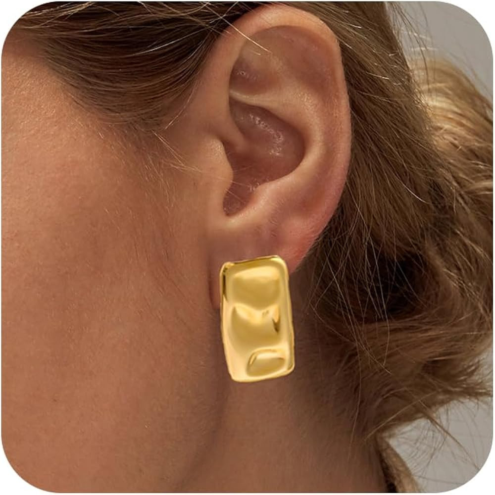 Gold Hoop Earrings for Women,Dainty Chunky Gold Earrings 14k Gold Plated Hypoallergenic Claw CZ H... | Amazon (US)