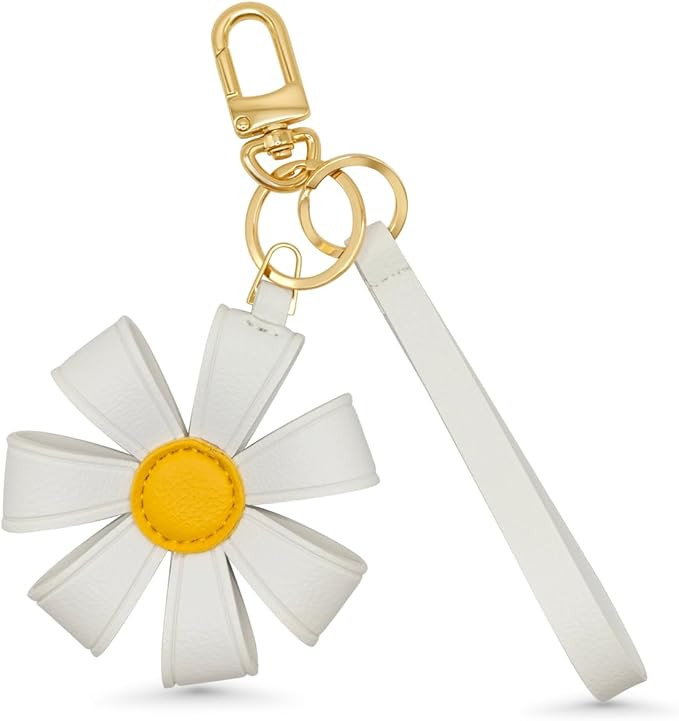 Decorative Daisy Bag Charm Keychain, White and Yellow, Gold-Tone Hardware | Amazon (US)