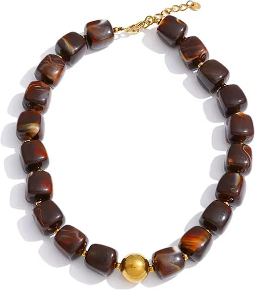 Mchic Colorful Beaded Choker Necklace for Women: Boho Large Square Acrylic Beaded Necklace Stainl... | Amazon (US)