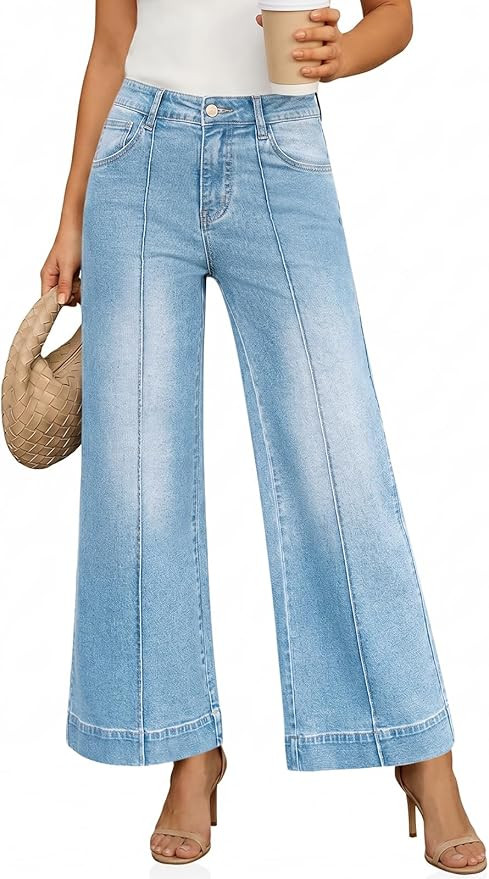 Cicy Bell Baggy Wide Leg Jeans for Women High Waisted Cropped Trendy Jeans Stretchy Front Seam De... | Amazon (US)