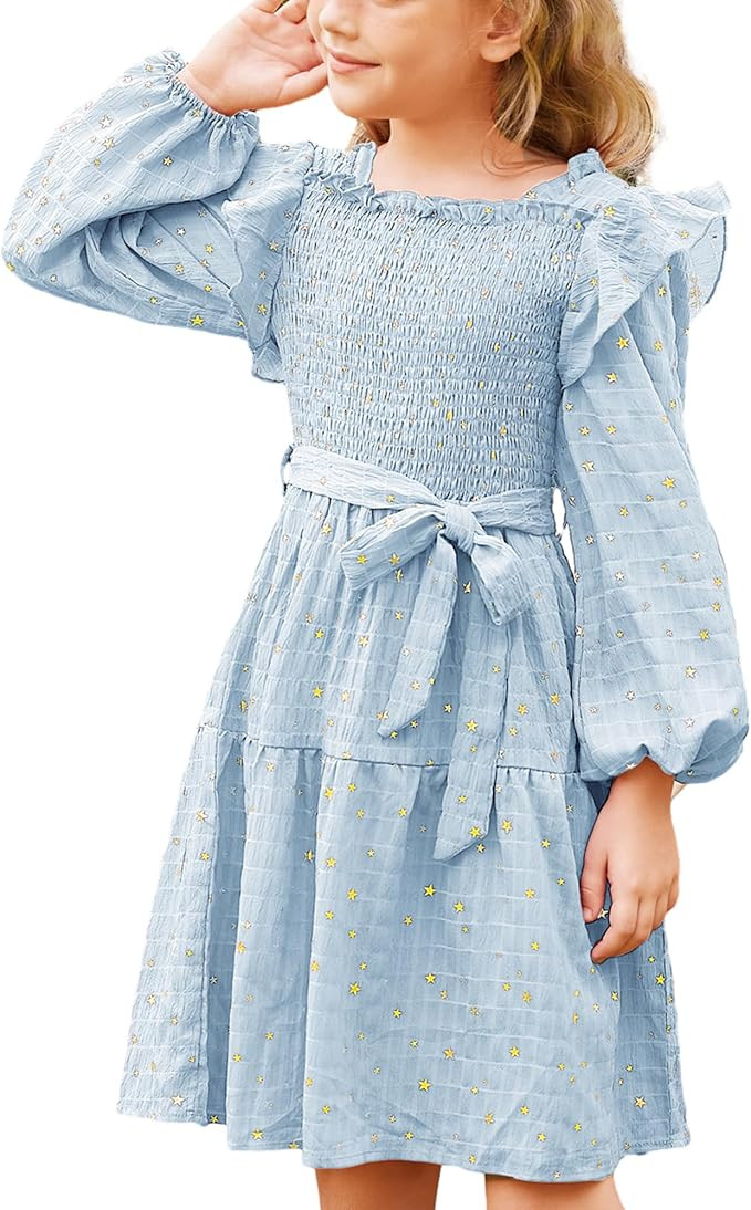 GRACE KARIN Girls Long Sleeve Dress Ruffle Fall Tiered Sparkle Swing Winter Party Dress for Girls... | Amazon (US)