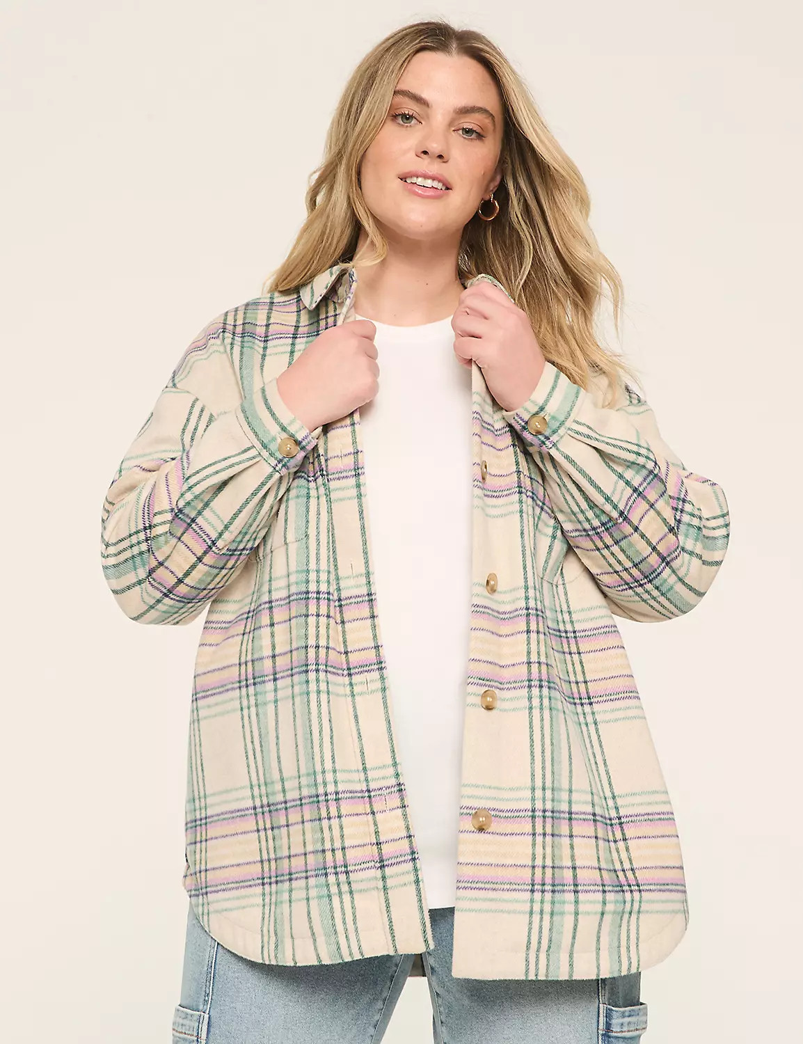 Button-Front Plaid Shacket Shirt | Lane Bryant (US)