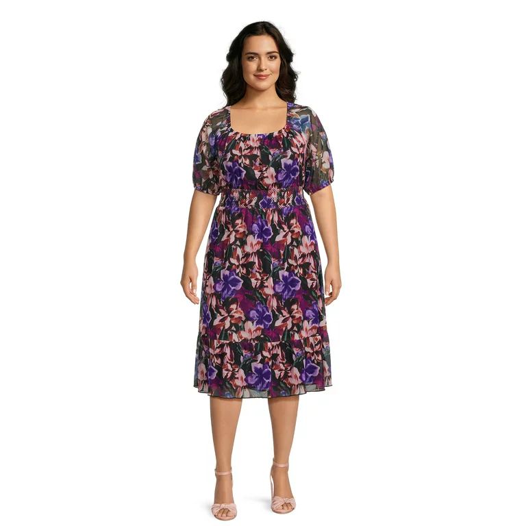 Terra & Sky Women's Plus Size Smocked Mesh Dress | Walmart (US)