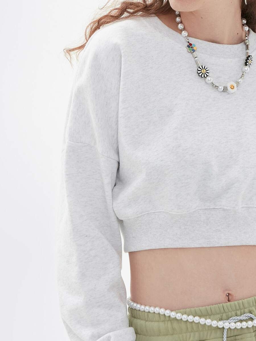 Drop Shoulder Solid Crop Pullover | SHEIN