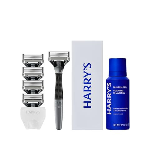 Harry's Original Shaving Kit for Men - Razor Handle, 5 Razor Blade Refills, Foaming Shave Gel, and Travel Blade Cover - German Engineered - Charcoal | Amazon (US)