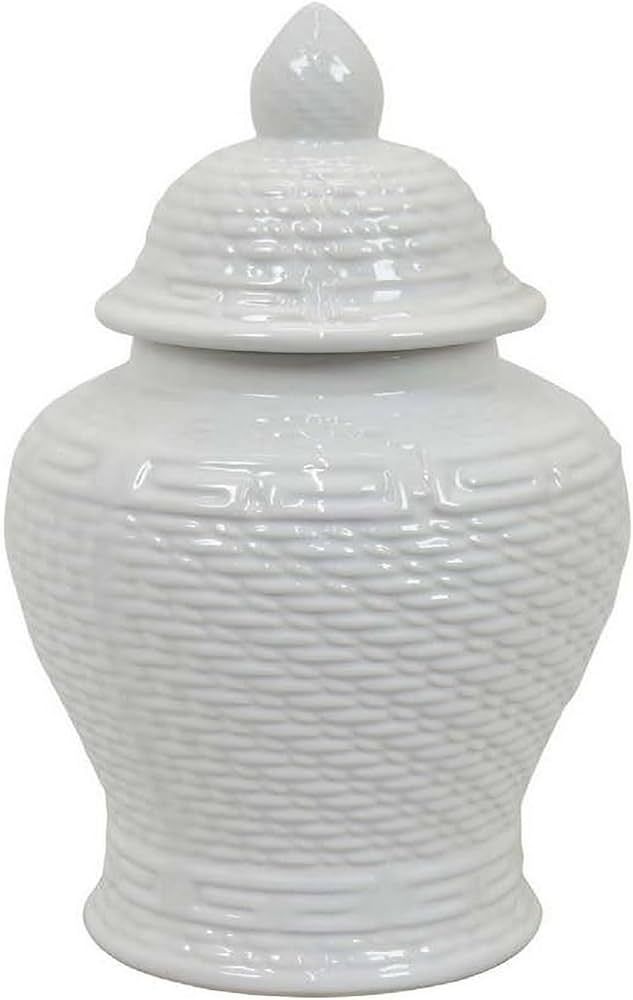 Benjara Bryan 13 Inch Temple Ginger Jar with Lid, Pristine White Ceramic Finish | Amazon (US)