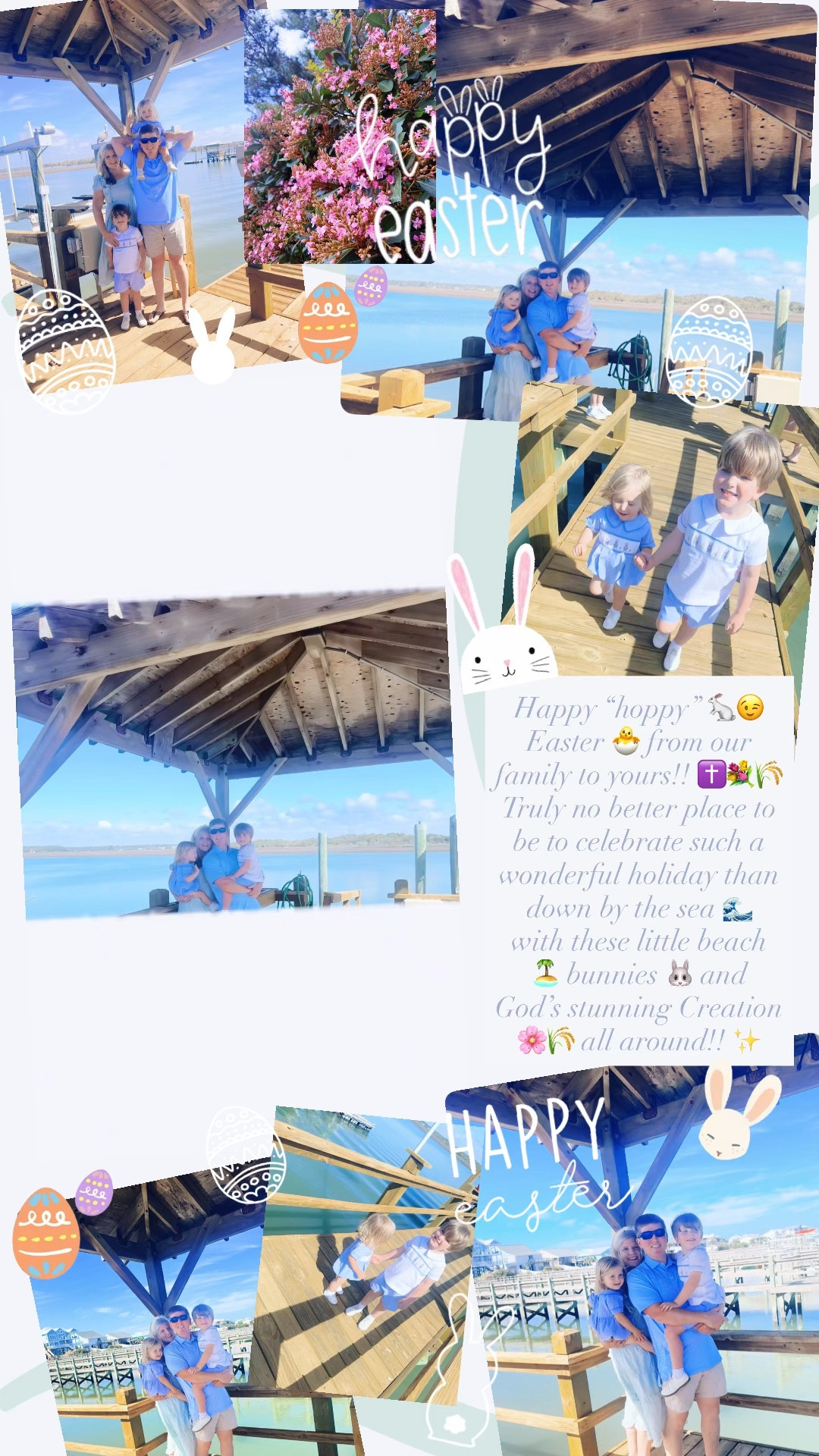 Happy “hoppy” 🐇😉 Easter 🐣 from our family to yours!! ✝️💐🌾 Truly no better place to be to celebrate such a wonderful holiday than down by the sea 🌊  with these little beach 🏝️ bunnies 🐰 and God’s stunning Creation 🌸🌾 all around!! ✨