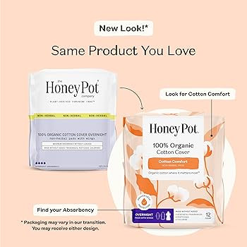 The Honey Pot Company - 48ct - Sanitary Pads for Women - Non-Herbal Overnight w/Wings - Organic C... | Amazon (US)