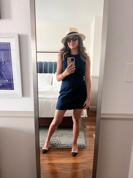Little denim dresses are having a big moment right now and I’m loving this one! Clean, classic fit and perfect for summertime! Paired it with some tan and black tip sling back flats and topped it off with a classic summer hat 🤣

#LTKFindsUnder100 #LTKStyleTip #LTKTravel