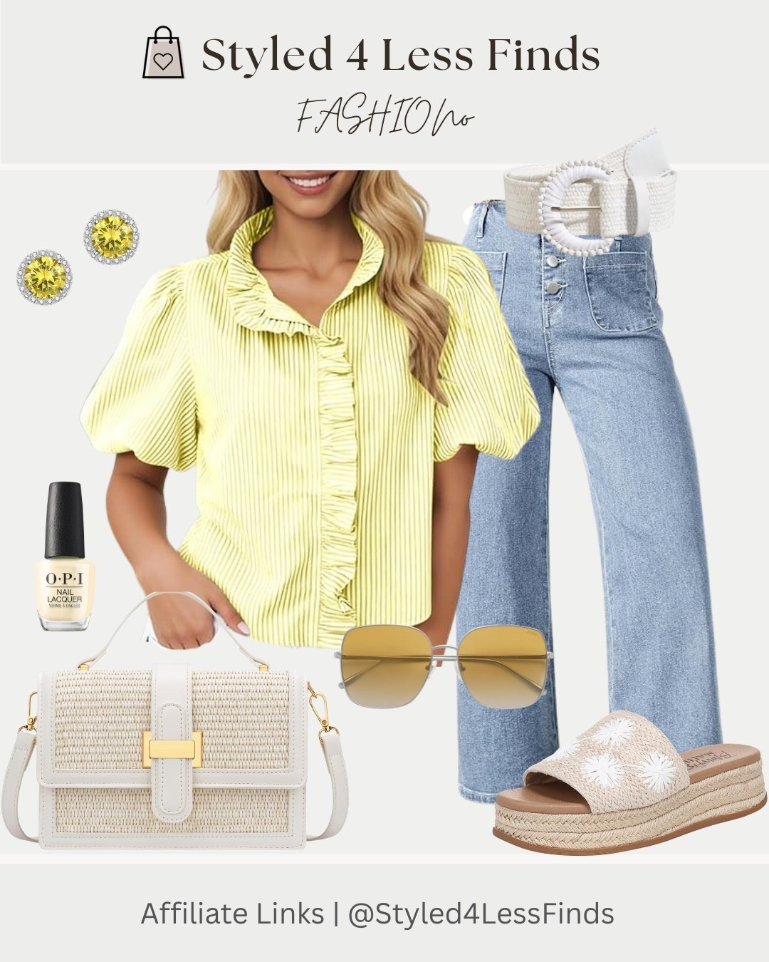 Spring style, but make it effortlessly chic 🌼✨ This soft yellow blouse paired with relaxed denim is giving fresh, feminine, and so easy to wear. Add neutral textures and gold accents, and you’ve got a look that feels elevated without even trying.

Style tip: When wearing a statement top like this, keep the rest of your outfit neutral and textured (think woven bags, espadrilles, and soft denim) to balance the look while still feeling polished.

#StyledForLess