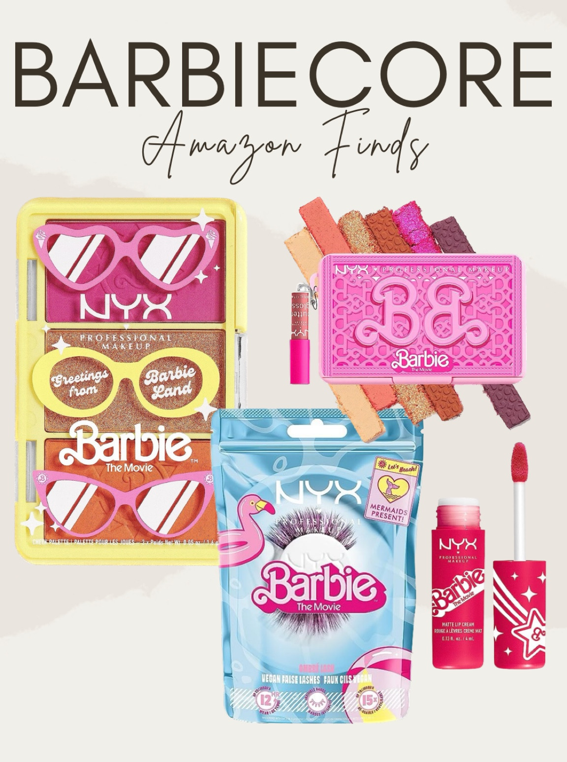 Daily Amazon finds! NYX Barbie collection, Barbiecore, Barbie Movie, eyeshadow palette, false eyelashes, lipstick, lipgloss, blush, makeup on a budget 

#LTKFind #LTKunder50 #LTKbeauty