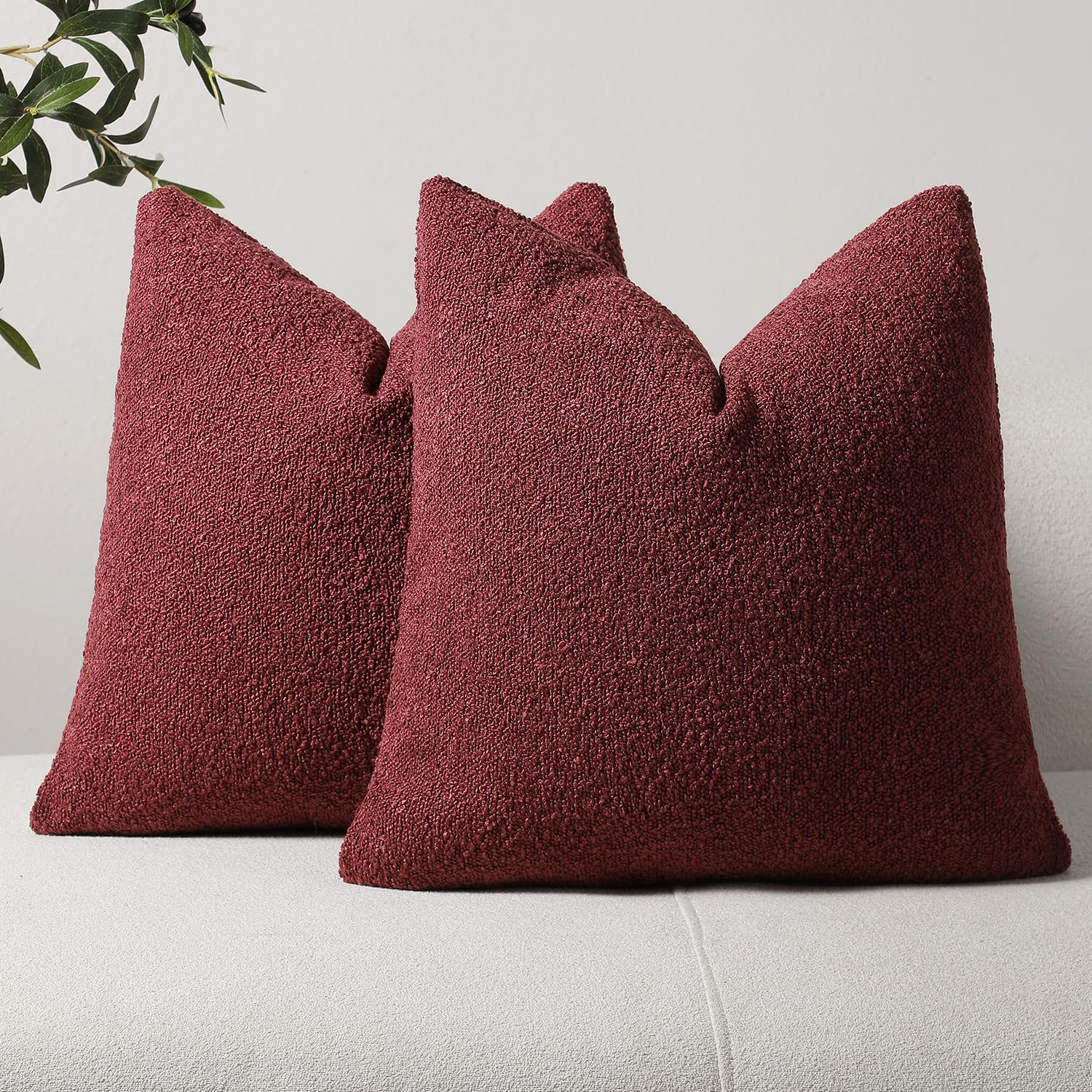 DEZENE Textured Boucle Euro Pillow Covers 26x26 Burgundy for Bed Couch Sofa Living Room, Pack of ... | Amazon (US)