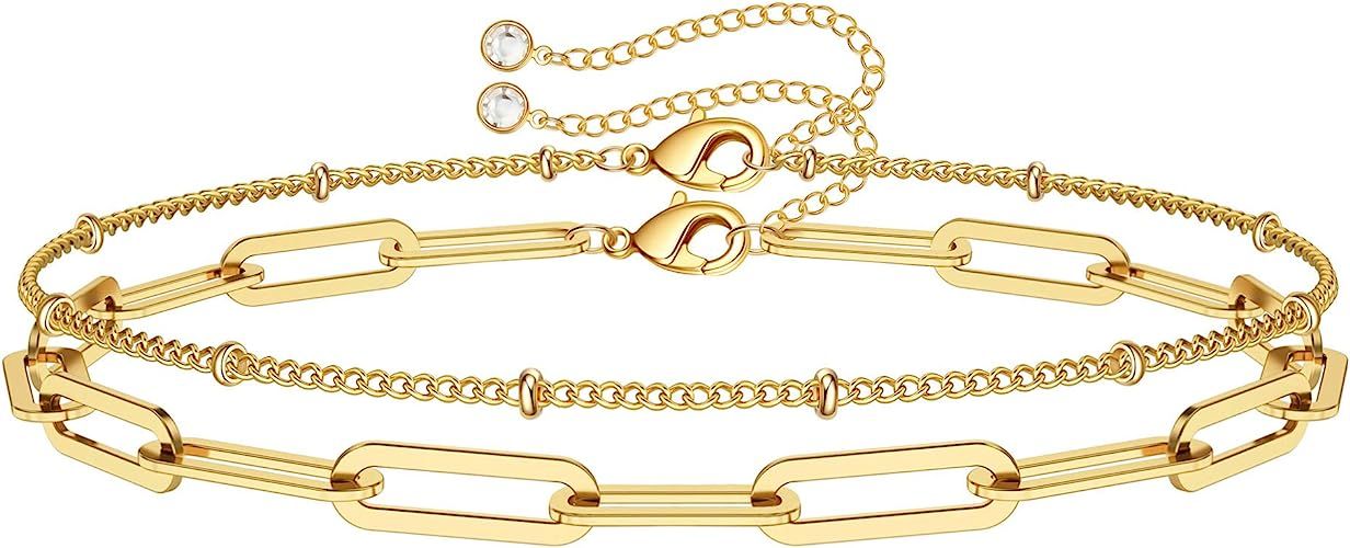 IEFWELL Dainty Gold Layered Bracelets for Women, 14K Gold Plated Layered Bead Bracelets Handmade ... | Amazon (US)