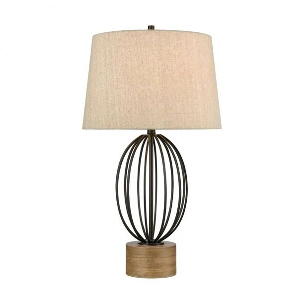 Black/Stained Pine Table Lamp Made Of Metal/Pine Wood With A Cream Linen Fabric Shade With A 3-Wa... | Walmart (US)