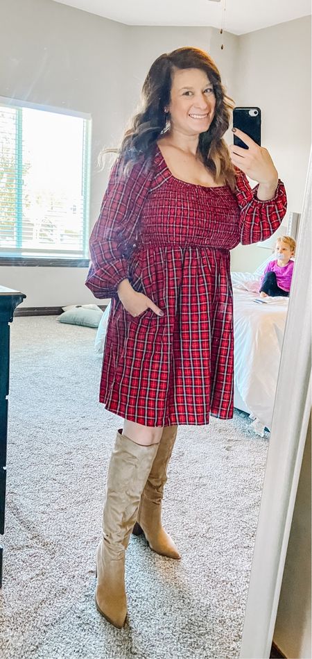 Holiday dress, plaid dress, petite, full bust, midsize, over 30, family photos, workwear, holiday party, old navy, dsw

Size 8, 34hh, 5ft 1” dress is size large 

#LTKmidsize #LTKHolidaySale #LTKHoliday