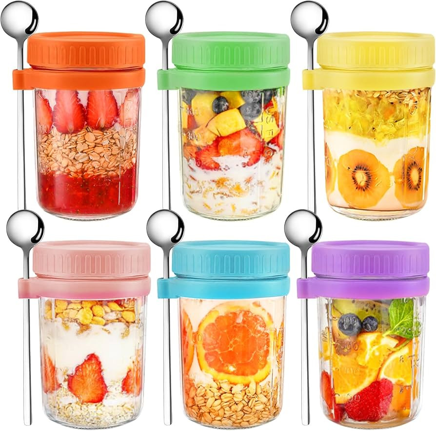 Seffora Overnight Oats Containers with Lids and Spoons,6 Pack 16oz Mason Oatmeal Container Jar wi... | Amazon (US)