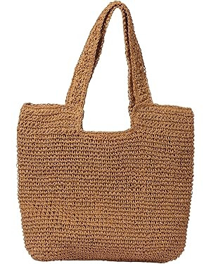 Beach Bags for Women - Summer Soft Large Woven Shoulder Purse Handbag, Beach Tote Straw Bag for S... | Amazon (US)
