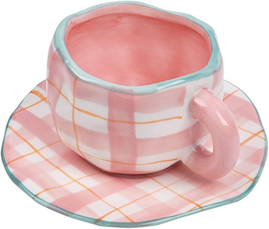 Koythin Ceramic Coffee Mug, Cute Pink Cup for Women with Saucer for Office and Home, Dishwasher a... | Amazon (US)