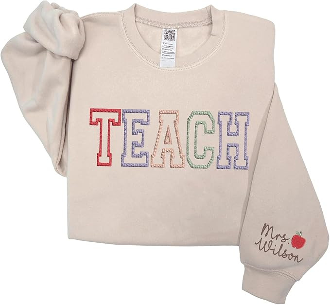 Love Signal Teacher Embroidered Crewneck Sweatshirt, Teacher Shirt for Women, Back to School Teac... | Amazon (US)
