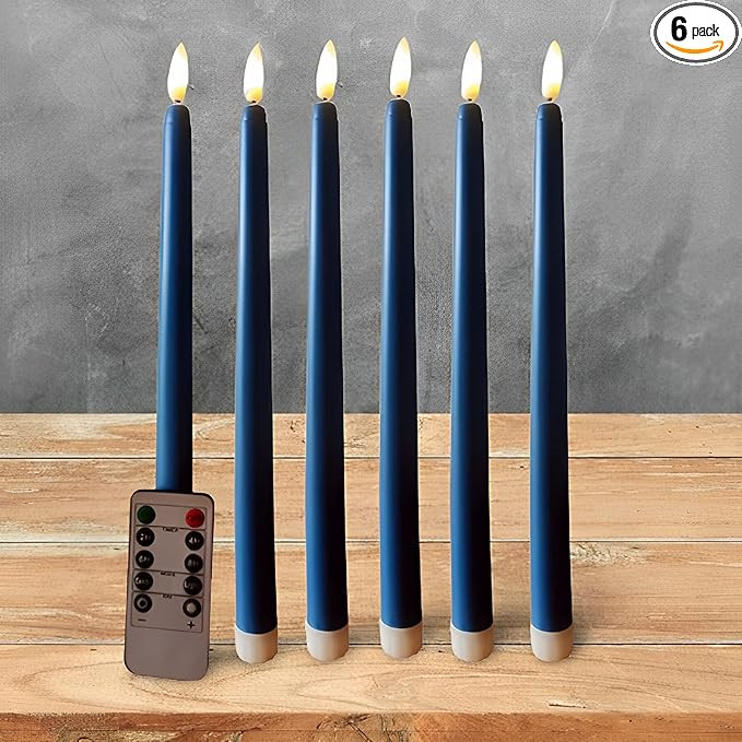 Ni-JASW Blue Flameless Taper Candles with Remote Timer, Flickering LED Battery Operated Candlesti... | Amazon (US)