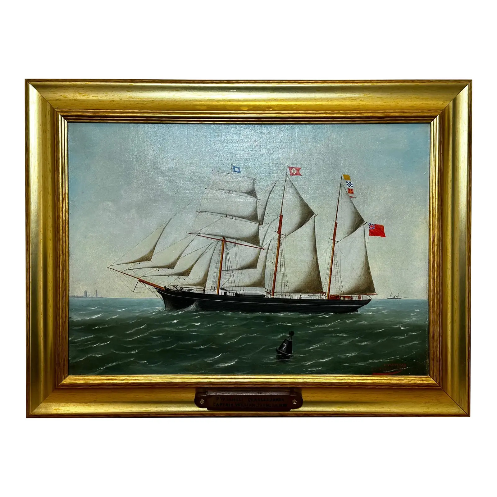 19th Century Oil Painting Marine Barquentine Ship Charles James Off Dunkirk C1885 | Chairish