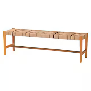 Prita Natural Brown Dining Bench with Woven Seat 60 in. | The Home Depot