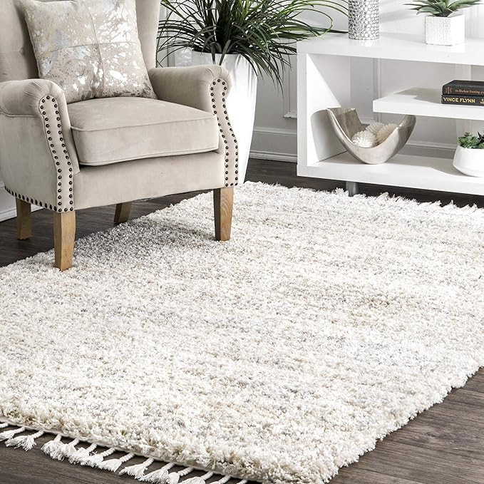 nuLOOM Brooke Contemporary Shag Area Rug, 4' x 6' Oval, Ivory | Amazon (US)