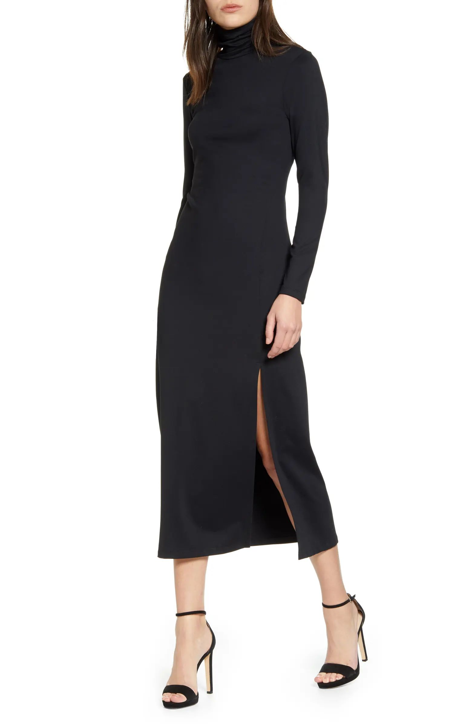 Long Sleeve Turtleneck Slit Dress | Nordstrom