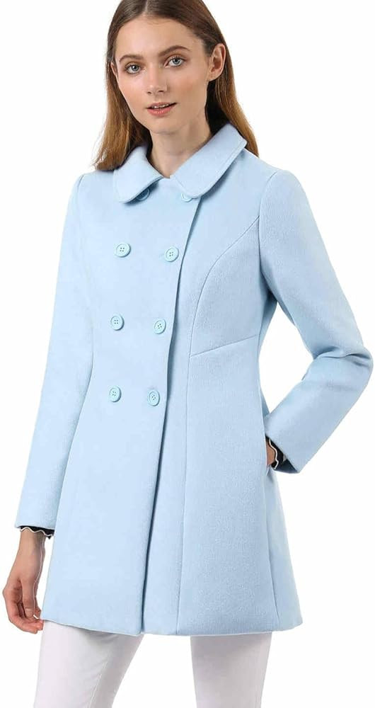 Allegra K Women's Peter Pan Collar Double Breasted Winter Long Trench Pea Coat | Amazon (US)