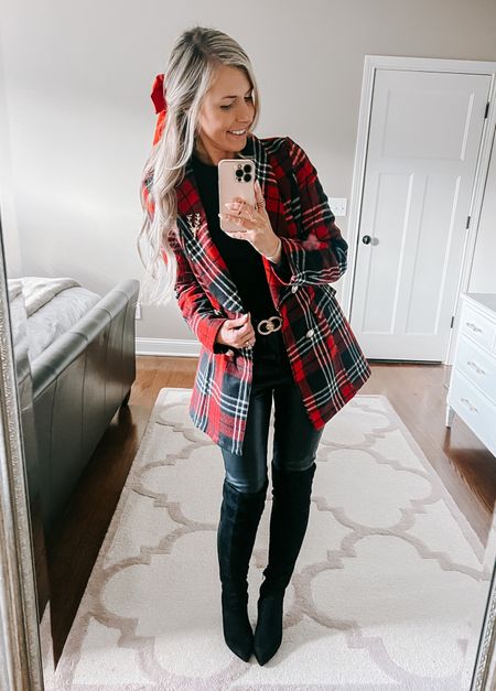 Feeling Christmassy in this read plaid blazer! ❤️🎅🏻

Leather pants, black boots, Christmas outfit, red plaid, red bow, red blazer,
Black belt, fuzzy sweater 

#LTKHoliday #LTKover40 #LTKfindsunder100