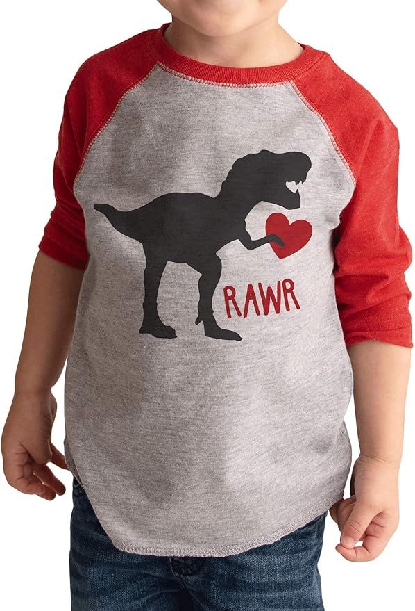 7 ate 9 Apparel Kids Dinosaur Happy Valentine's Day Red Raglan | Amazon (US)