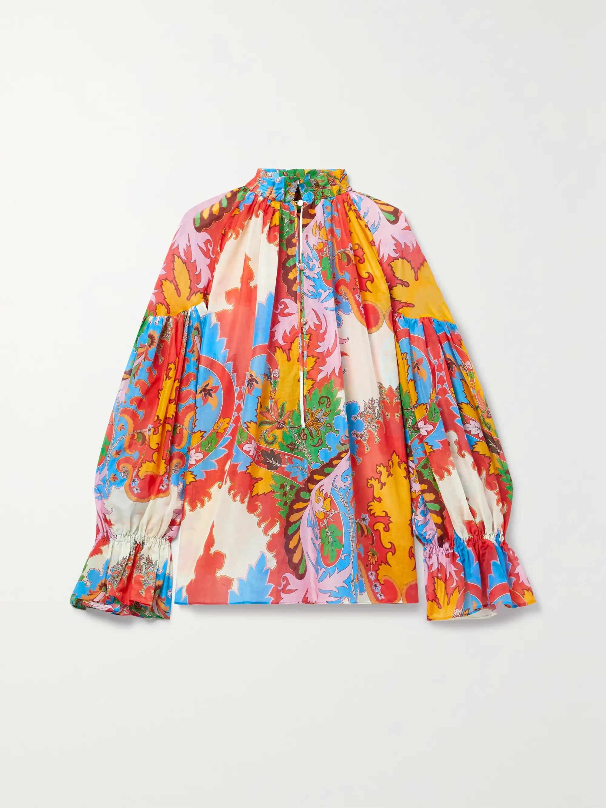 Ruffled printed cotton and silk-blend voile blouse | NET-A-PORTER (US)