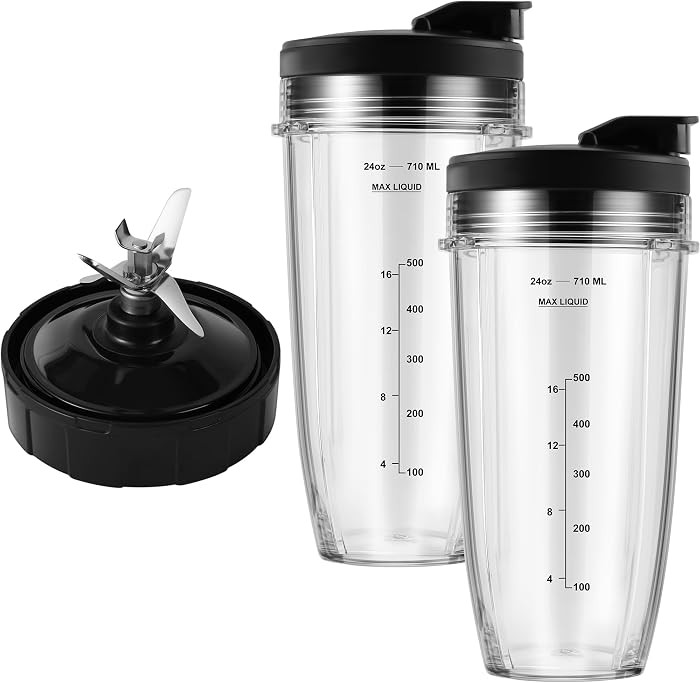 MEET JUICE 7-Fin Blender Replacement Parts for Ninja BL480 BL640 BL642 \u2013 24oz Cup with Lid a... | Amazon (US)